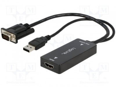 Кабел конвертор HDMI-VGA CV0060 Кабел; D-Sub 15pin HD щепсел, HDMI гнездо, USB A щепсел; черен